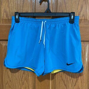 NIKE DRI-FIT Women's M Aqua Blue Yellow Running Athleisure Built-In Liner Shorts